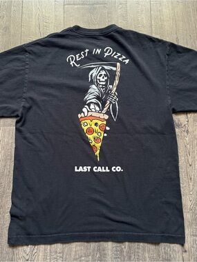 Men's Black 'Rest in Pizza' Graphic T-Shirt |L|